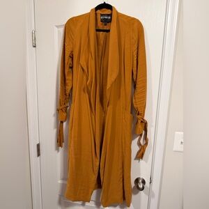 Express Mustard Drape Front Coat